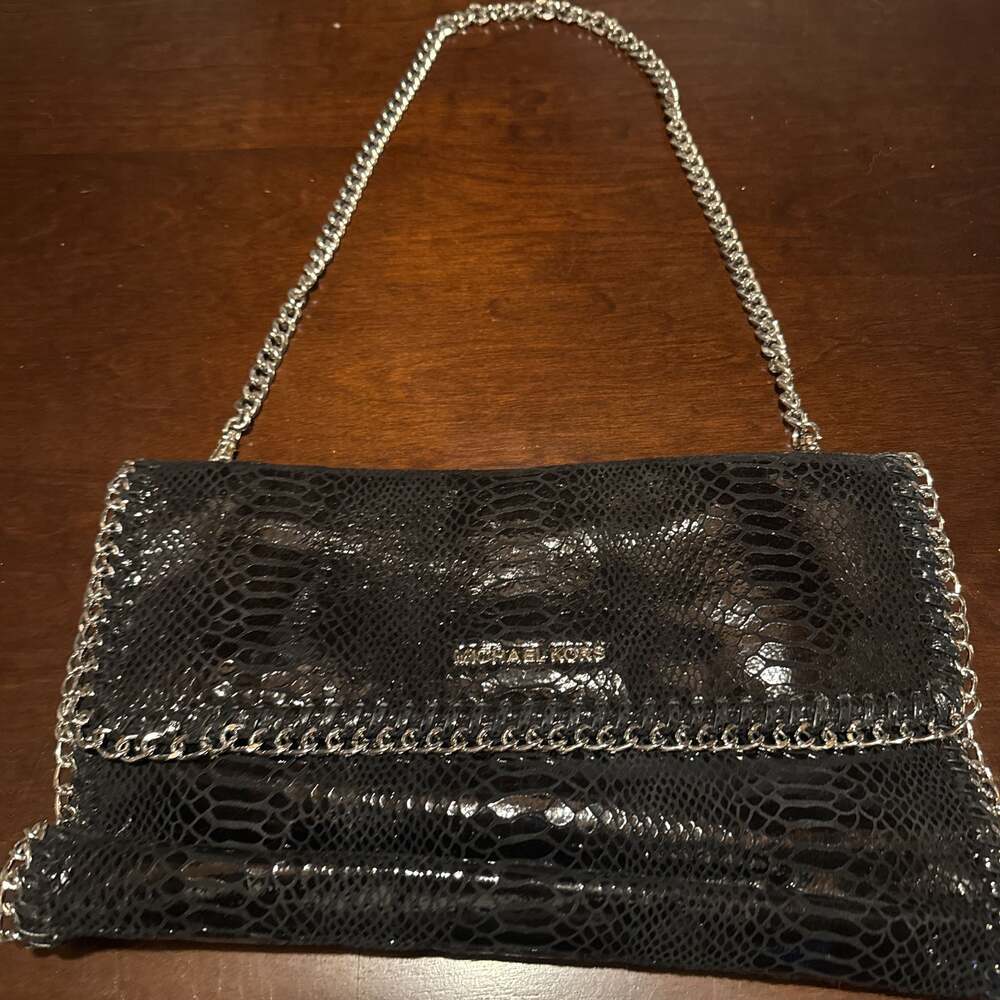 Michael Kors Chelsea Oversized Black Python Embossed Leather